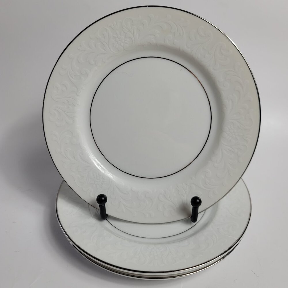 THREE Mikasa Bridal Veil A5559 Bread Plates White Scrolls & Floral Rims